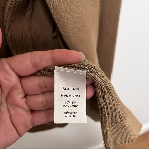 COLDWATER CREEK Silk Blend Long Line Open Cardigan In Mocha Size Large - Picture 5 of 7